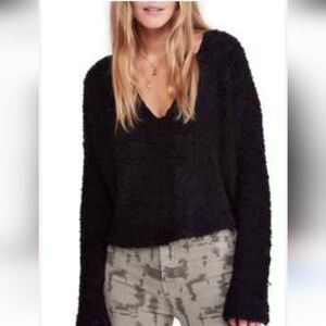 Free People Oversized Black V-Neck Sweater